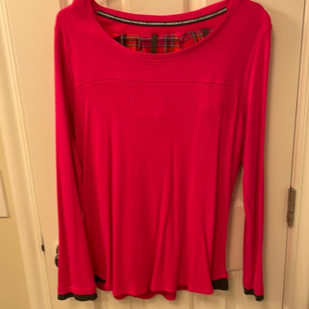 dkny pj/short set /hot pink long sleeve thermal /aid flannel shorts with ribbon